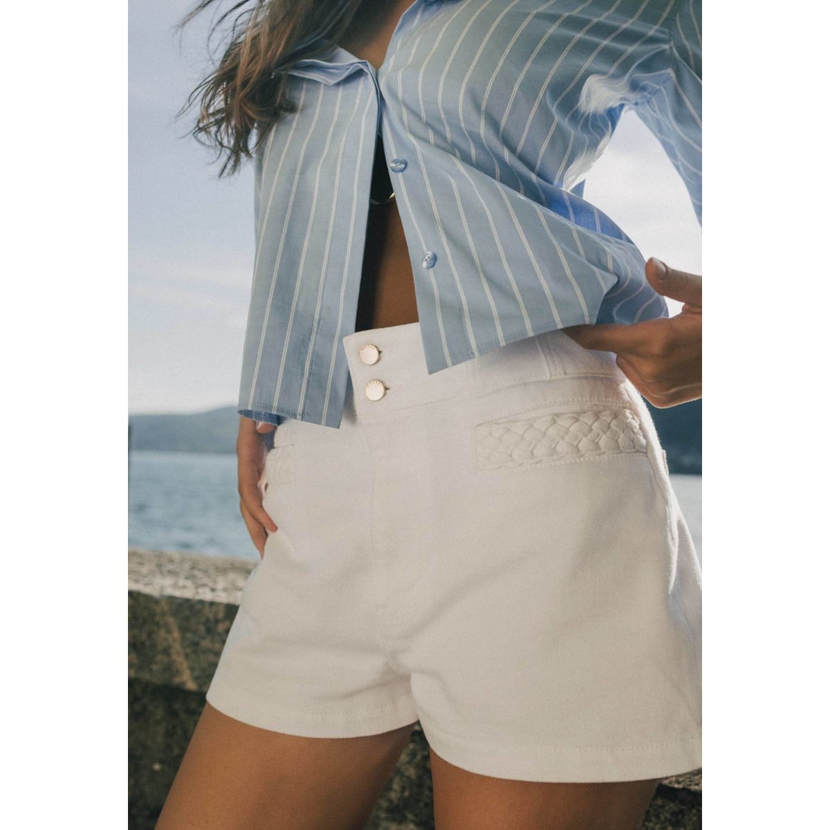 Short En Denim Tressé blanc, GUESS