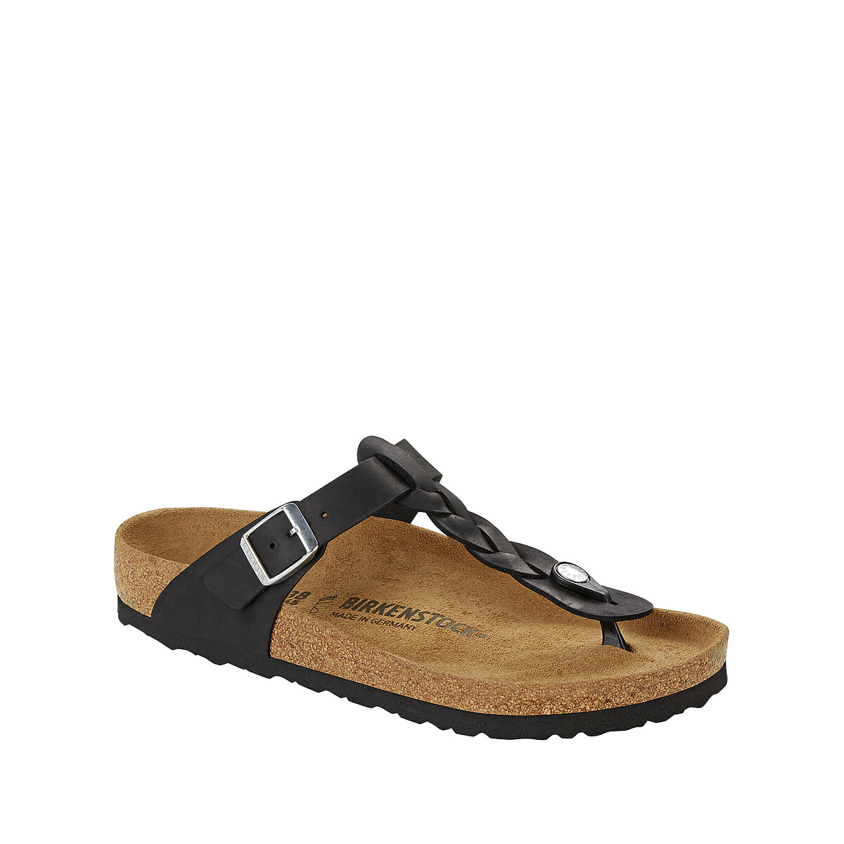Tongs cuir gras Gizeh Braided noir, BIRKENSTOCK