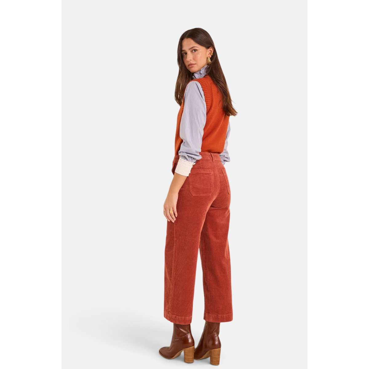 Pantalon en velours vert sauge de coton mélangé STELLA BIS paprika, Maison 123