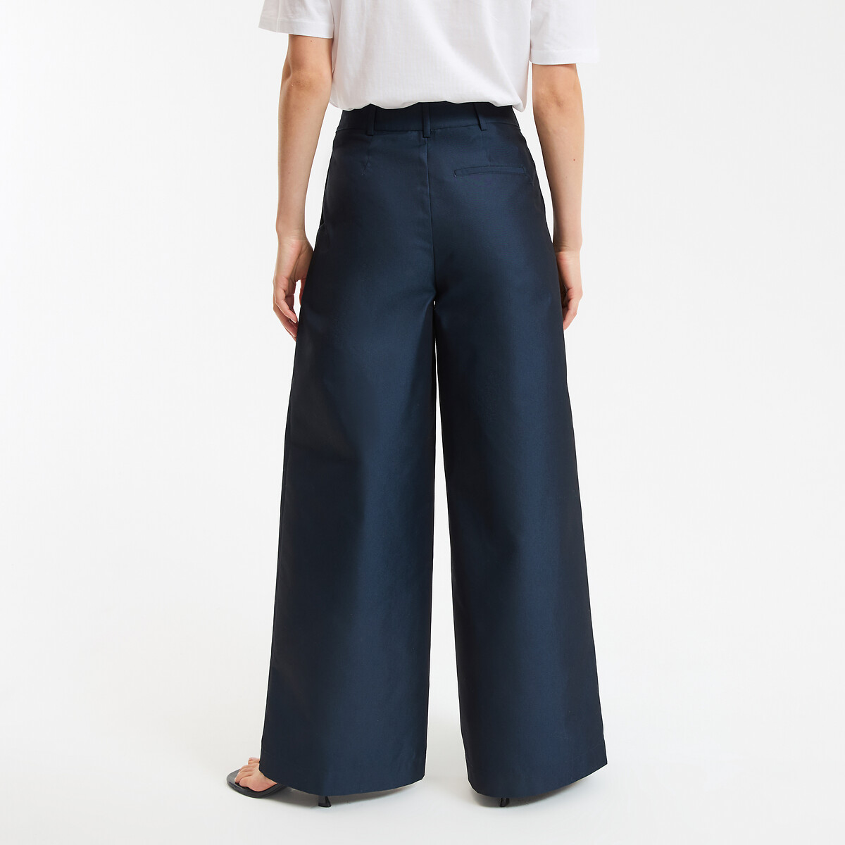 Cotton Blend Wide Leg Pleated Trousers navy blue, LA REDOUTE COLLECTIONS