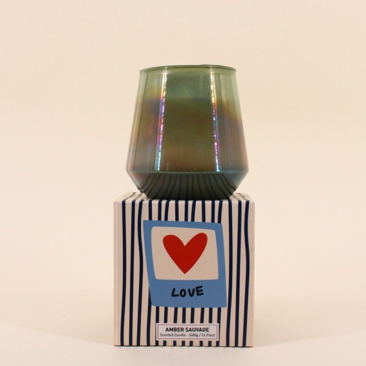Bougie parfumée verre lustré 480g avec boite cadeau bleu, ORNAMI