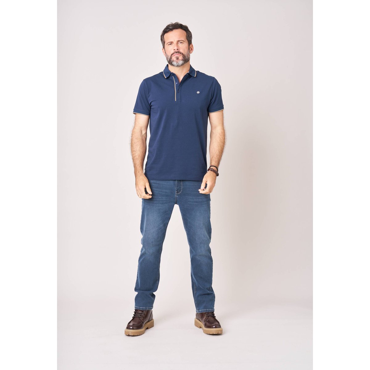 Polo regular homme avec col rayé SLATE night blue, DEELUXE