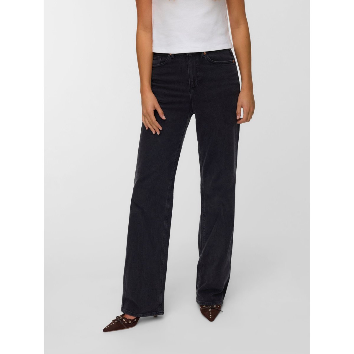 Jean À Coupe Large dark grey denim, VERO MODA
