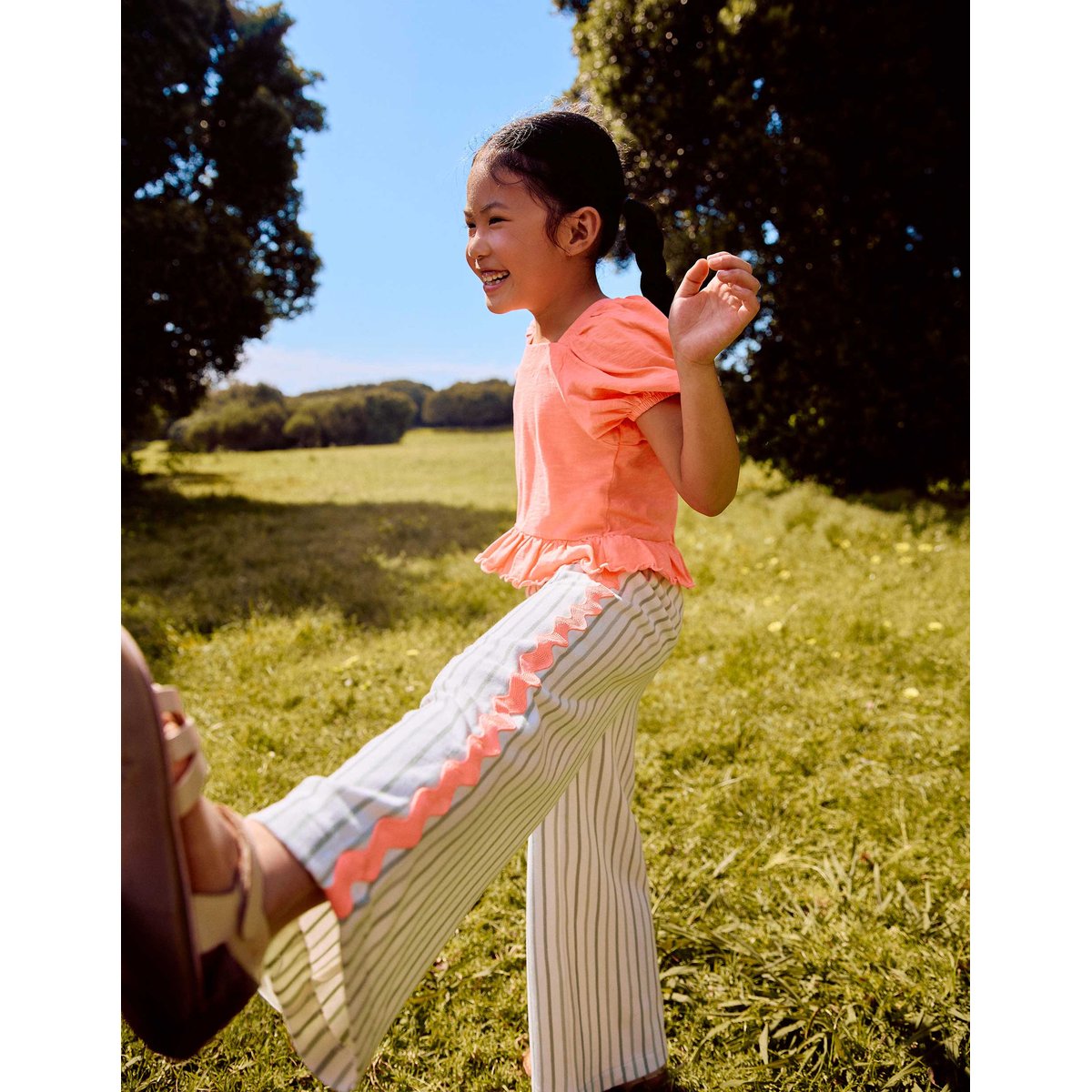Pantalon en coton à rayures avec galon ric rac beige clair, ZIPPY