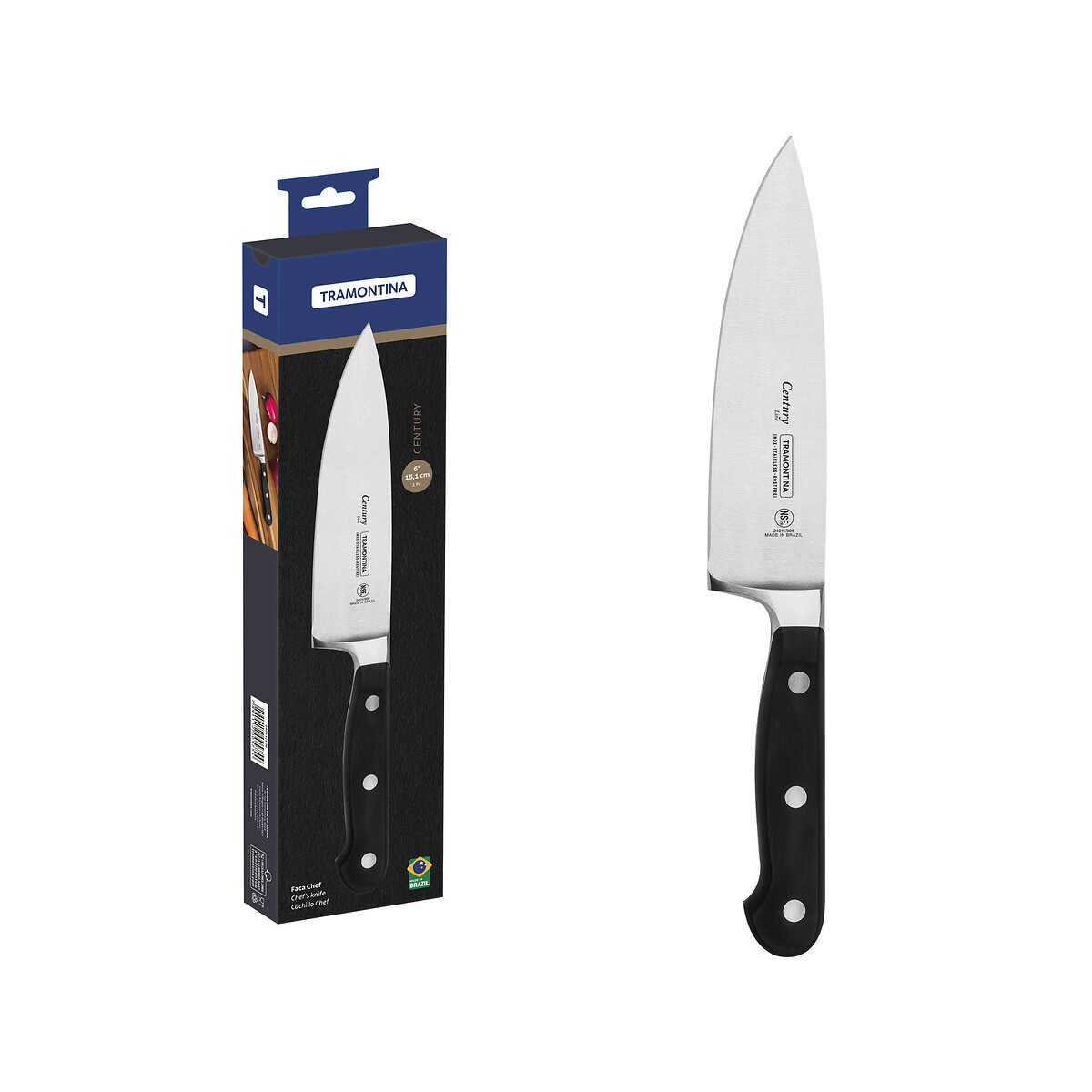 Faca Chef Century 6", Tramontina preto , TRAMONTINA