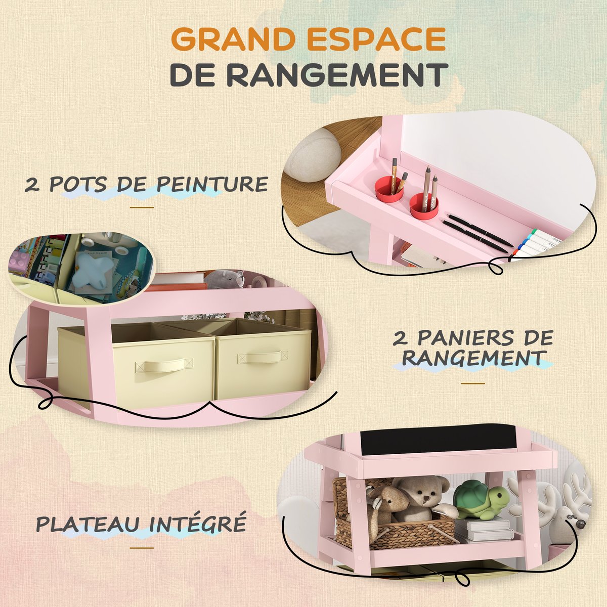 Chevalet pour enfants MDF Rose rose, rouge, beige, AIYAPLAY