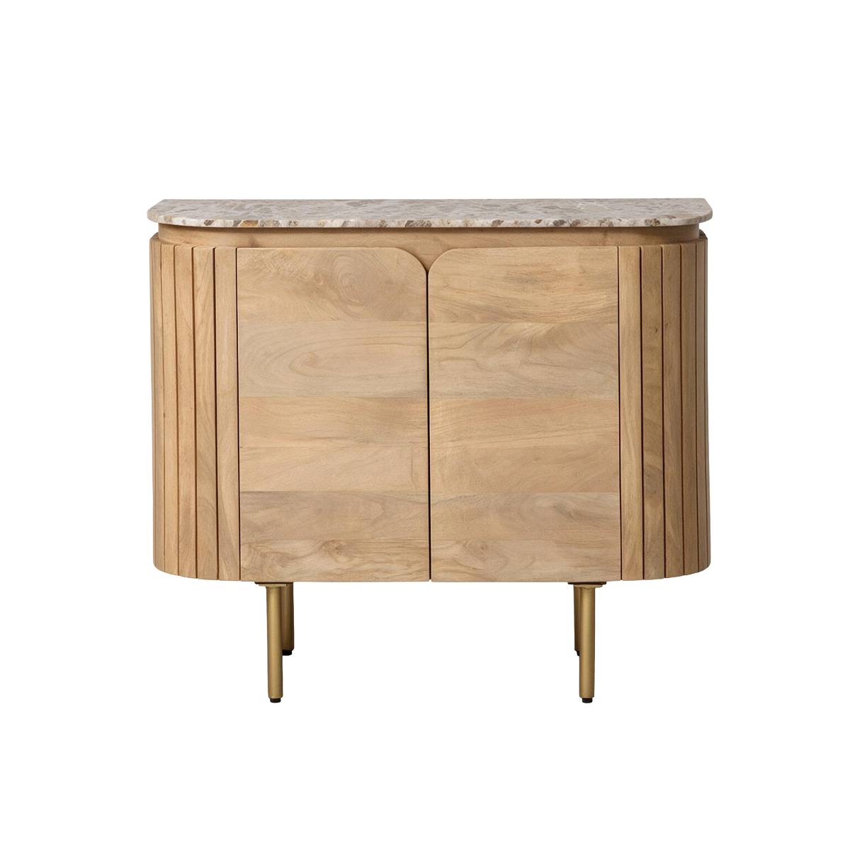 Buffet en marbre et bois de manguier CYRENE bois clair, MADE IN MEUBLES