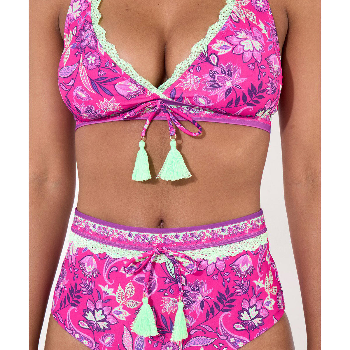 Slip De Bain Froncé À Bordures En Dentelle Néon Tropical BORA BORA rose multicolore, JOE BROWNS