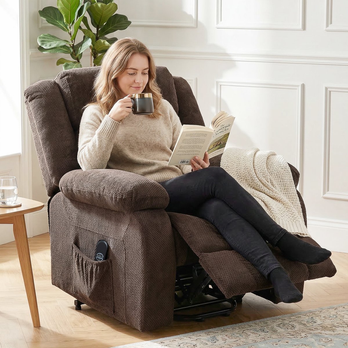 Fauteuil releveur multifonctionnel Velours marron, HOMCOM