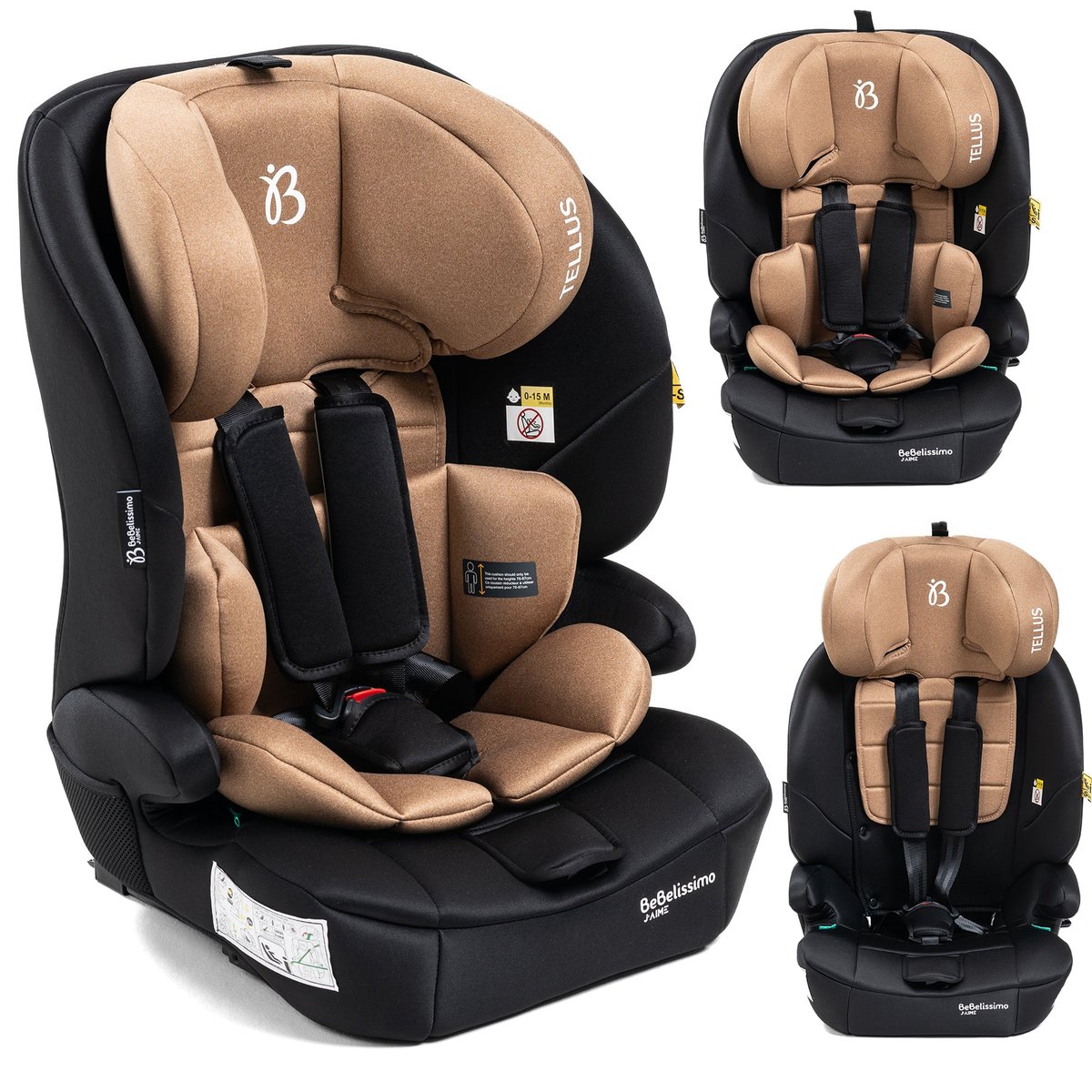 Siège auto bébé I-size - 76 -150cm - Tellus - de 9 à 36 kg, 15 mois à 12 ans -beige beige, BEBELISSIMO J'AIME