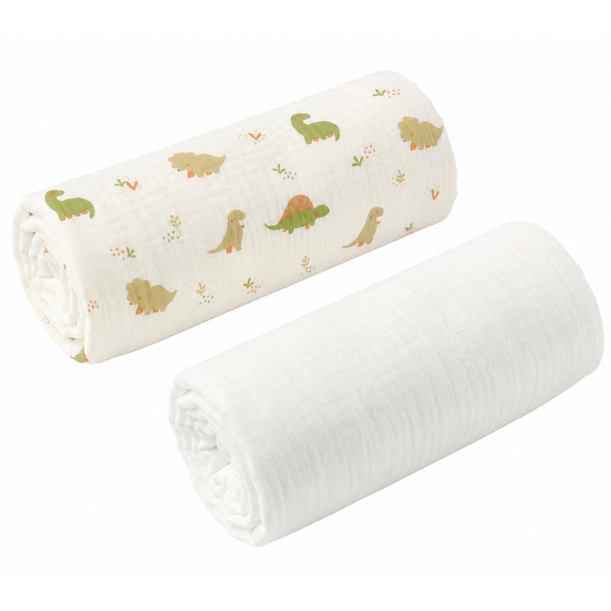 Set de 2 draps housse pour couffin en gaze de coton DINO écru, SEVIRA KIDS