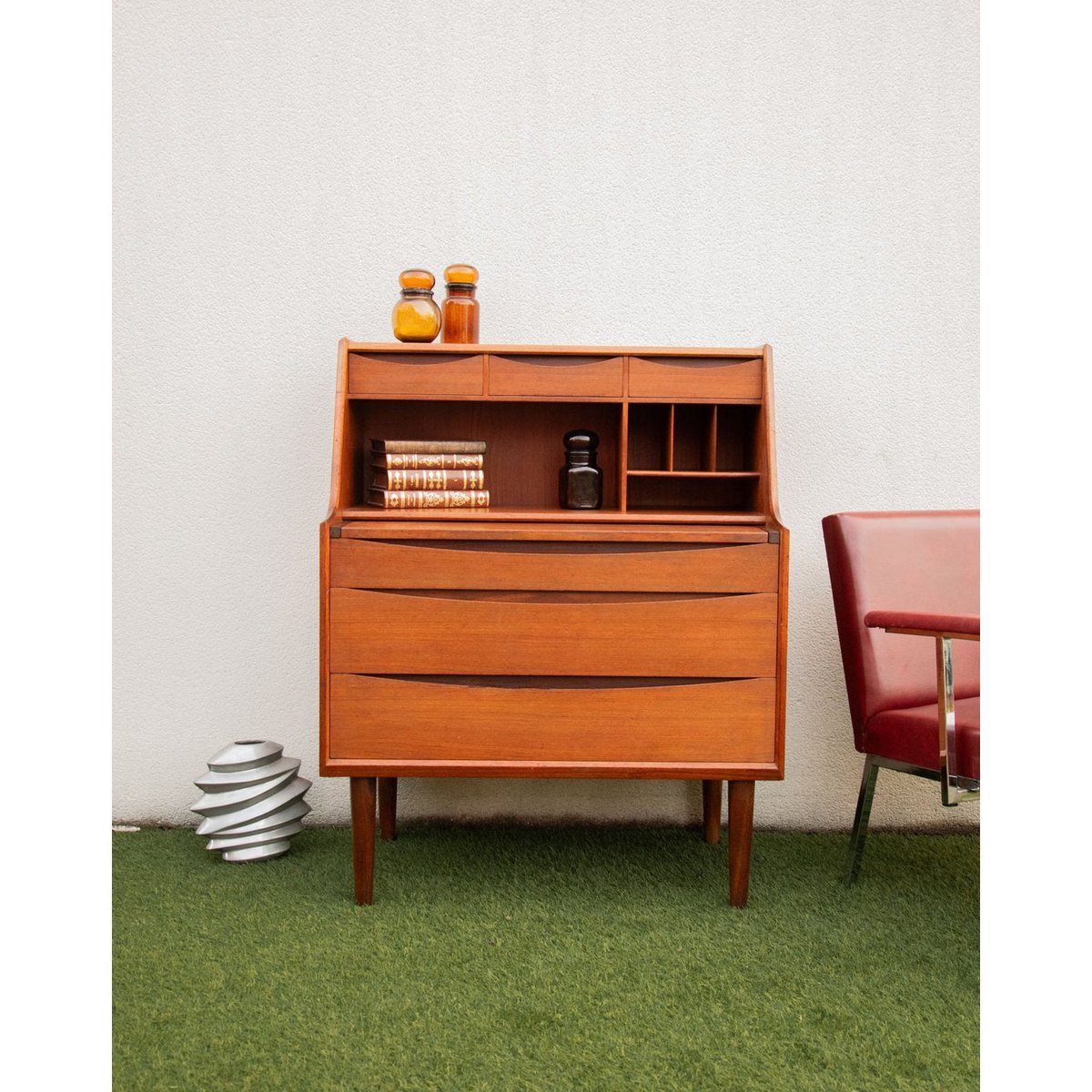 Secrétaire scandinave en bois Honoré N°127 - Bon état bois clair, DEBONGOUT