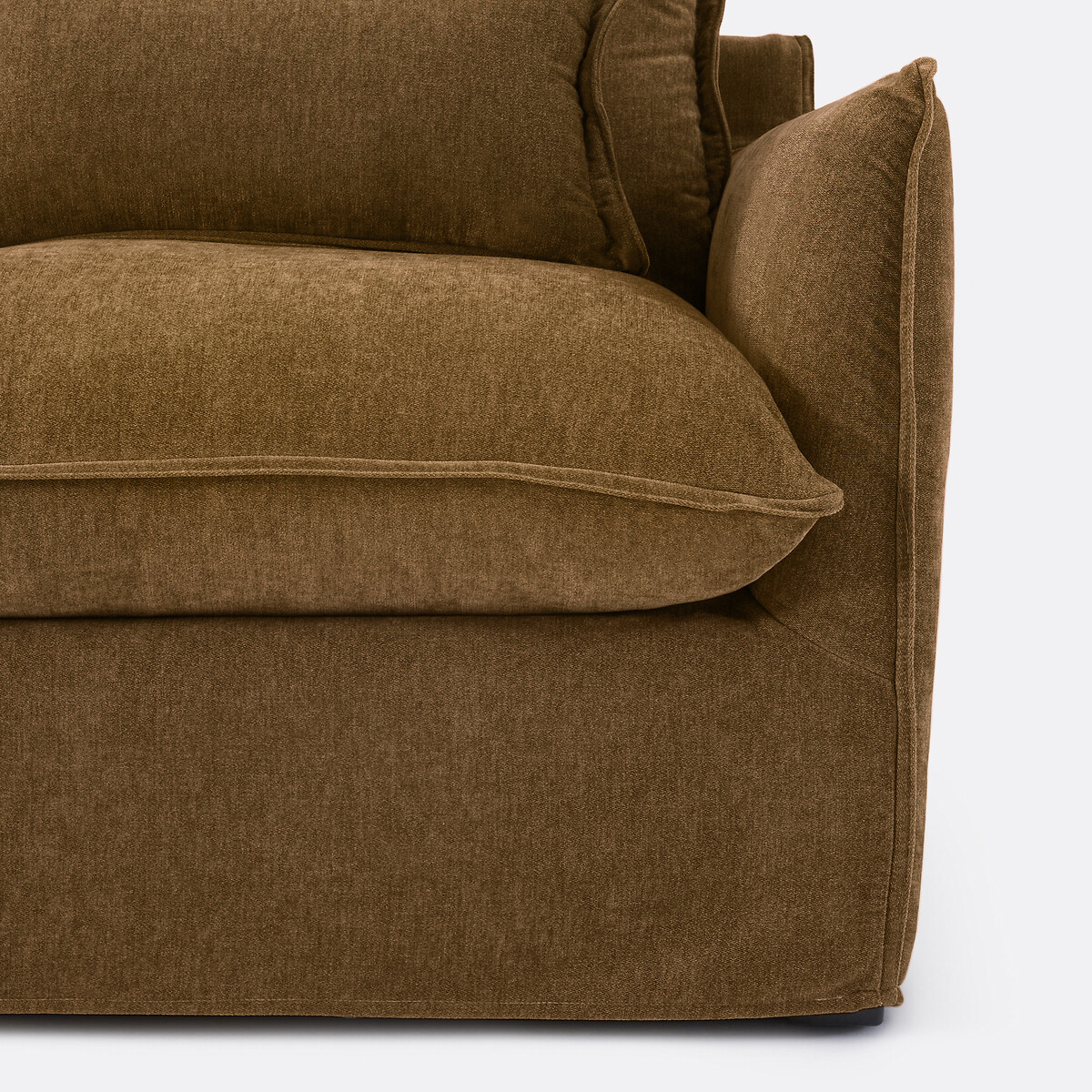 Sofá cama esquinero izquierdo con fundas extraíbles, 4 plazas, poliéster jaspeado, ODNA bronce , LA REDOUTE INTERIEURS