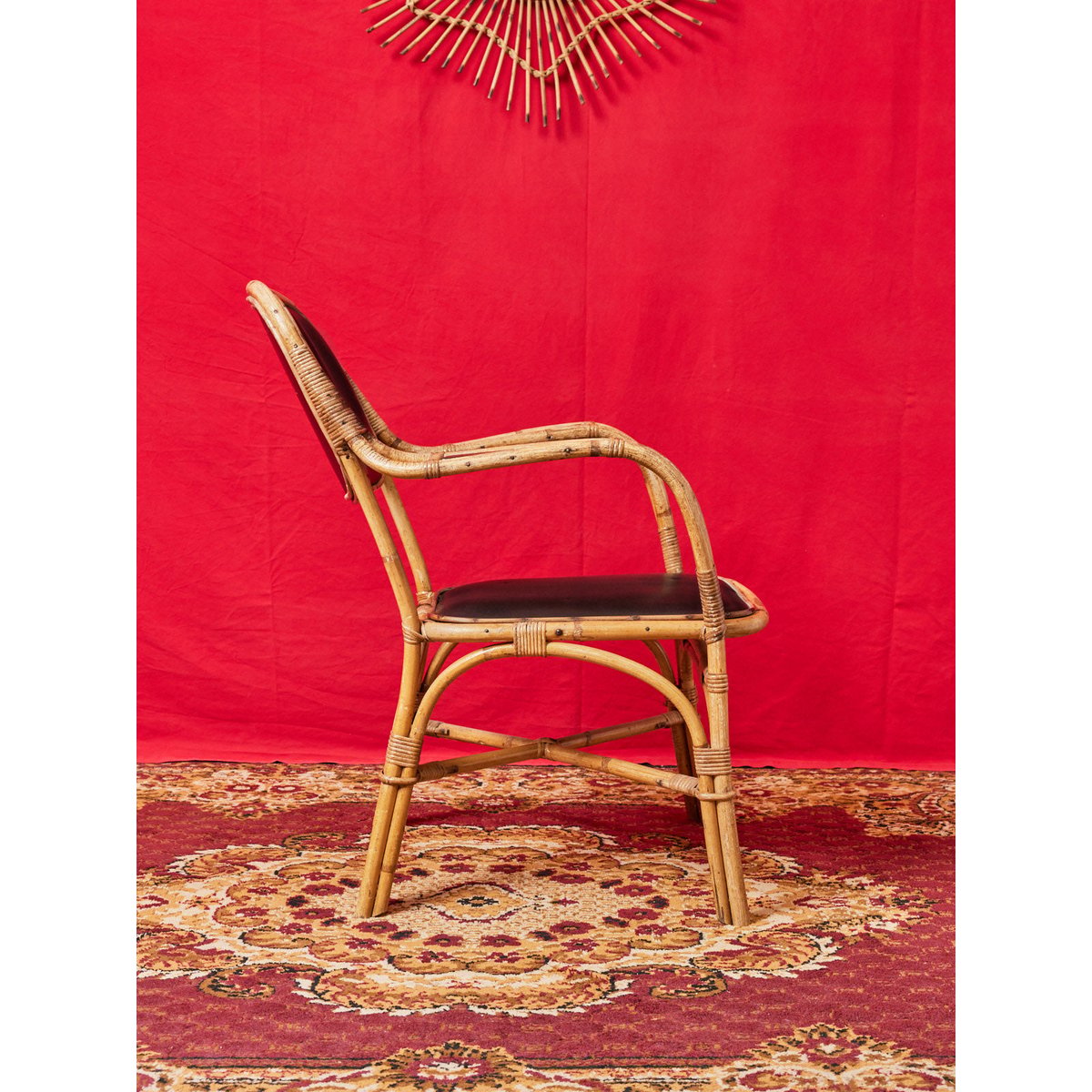 Paire de fauteuils en osier et cuir  Ernest N°711 - Bon état noir, DEBONGOUT