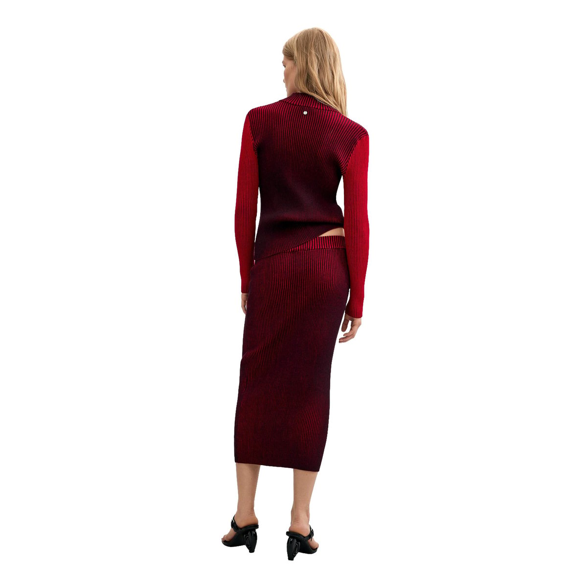 Jupe midi en maille irisée rouge, DESIGUAL