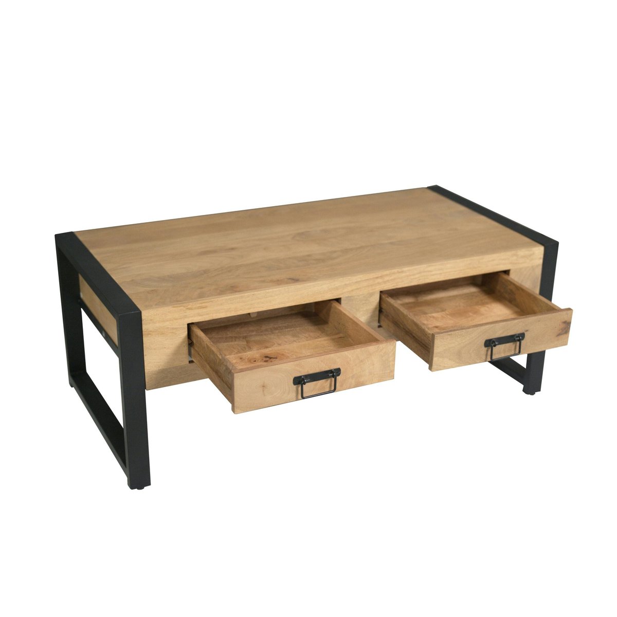 Table basse bois/métal 2 tiroirs MILORA bois clair, PIER IMPORT