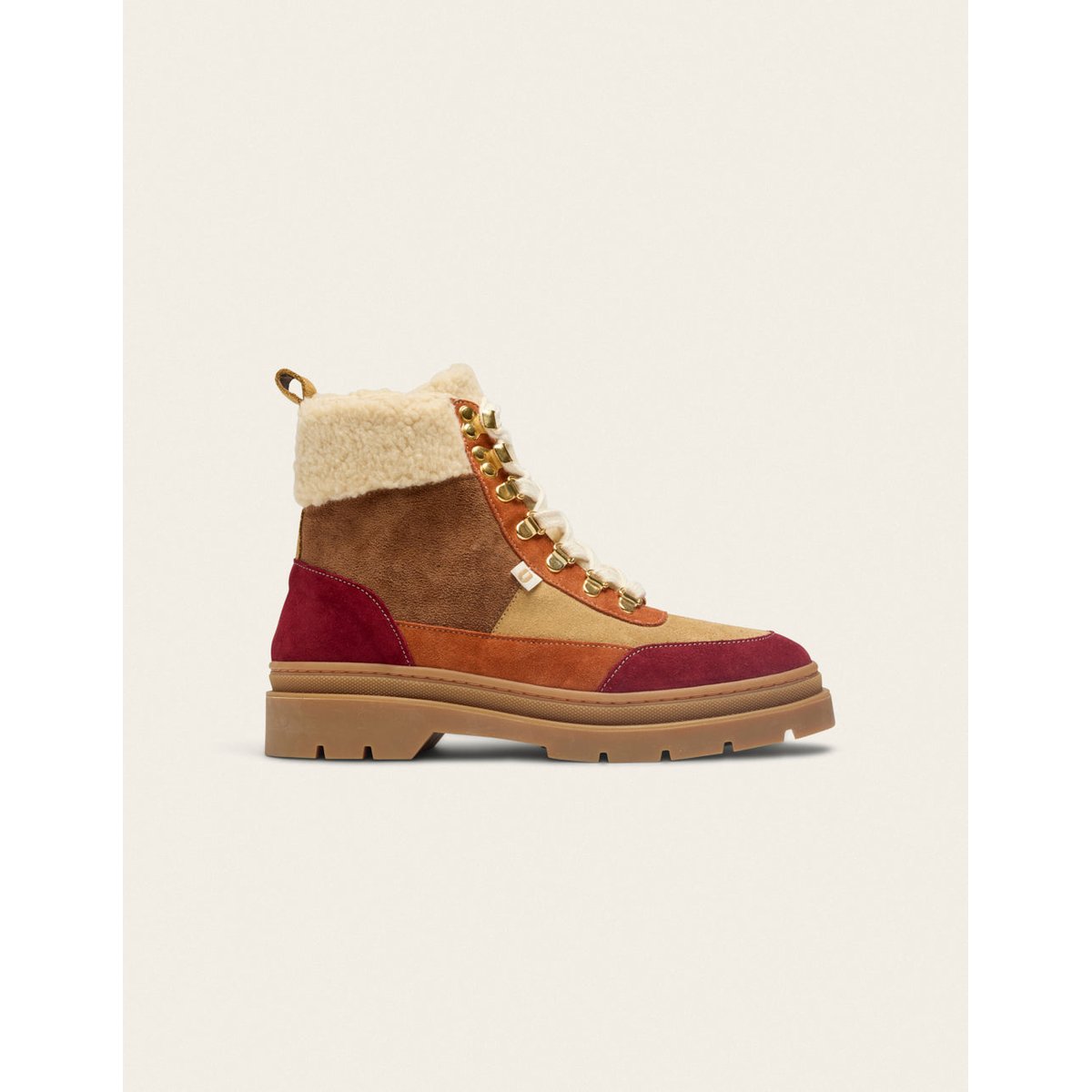 Bottines à lacets JOELLE suède fourré bordeaux beige terracotta, ODAJE