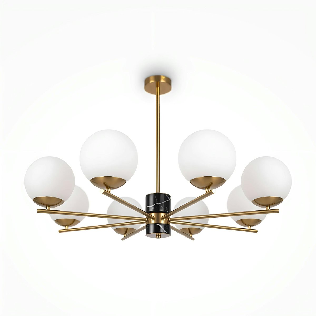 Suspension moderne – 8 globes & marbre noir DELTONA doré, PIER IMPORT