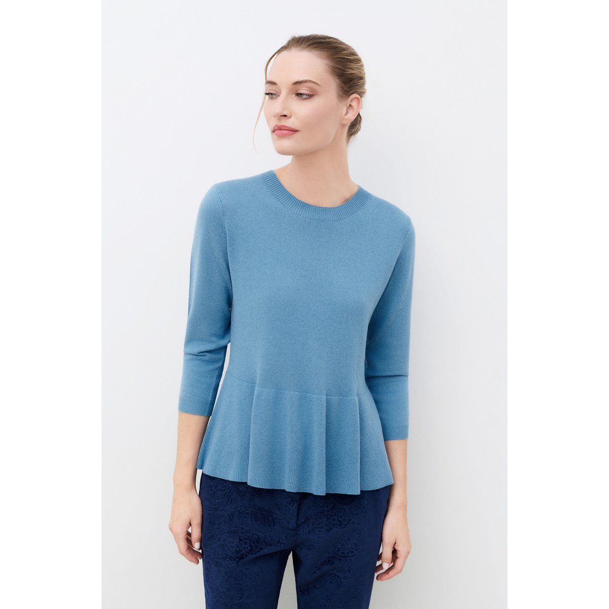 Pull droit col rond cachemire MJASMYN bleu gris, CAROLL