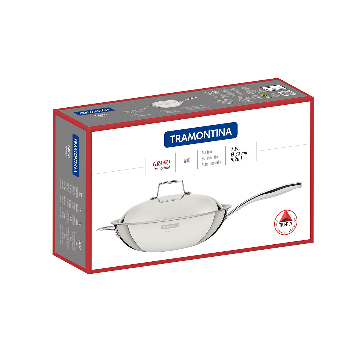Wok Grano com tampa, Tramontina inox, TRAMONTINA