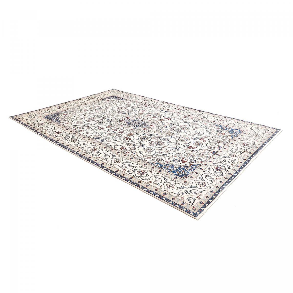 Tapis d'orient, motif oriental noué main en laine et soie crème, bleu, rouge, UN AMOUR DE TAPIS