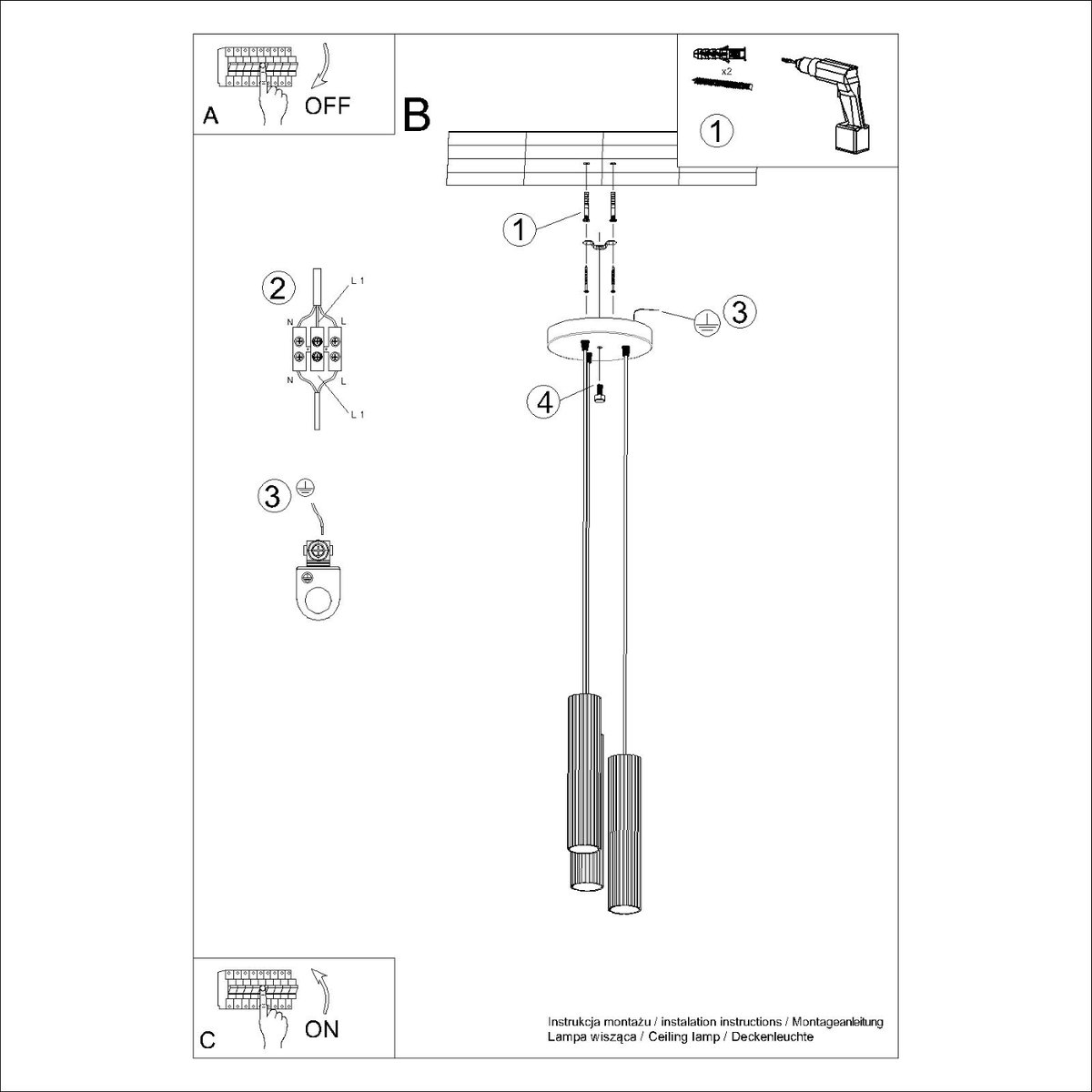 Suspension Aluminium Blanc GU10 3 Karbon blanc, EDEN