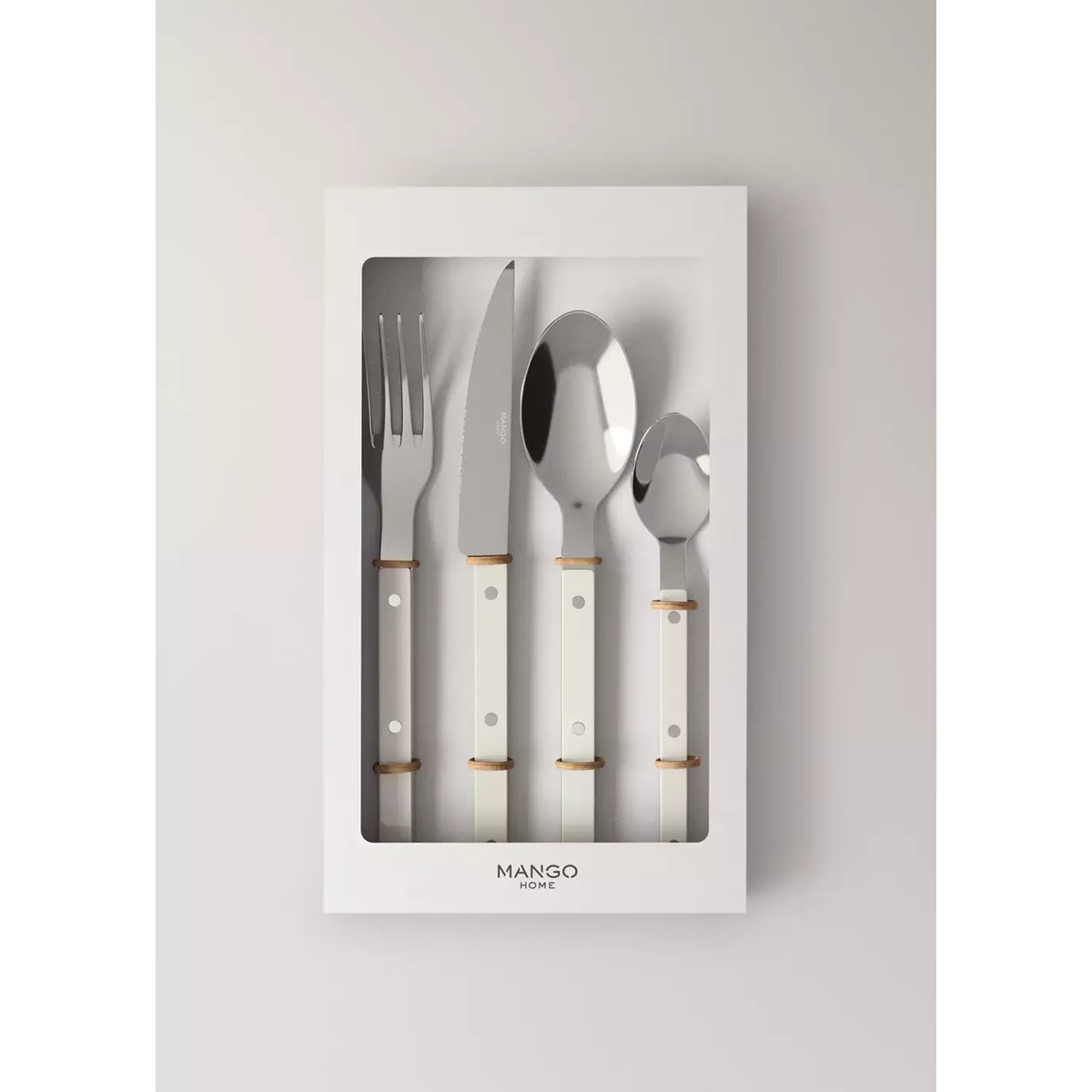 Ensemble de couverts acier inoxydable manche en résine blanc, MANGO HOME