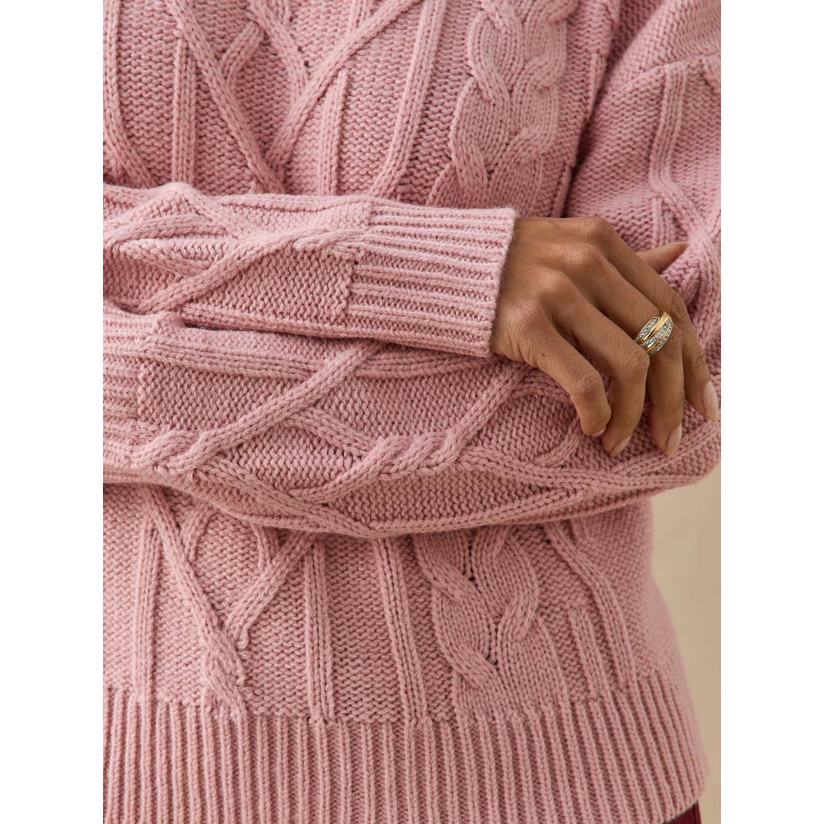 Pull court torsadé col montant rose, DAXON