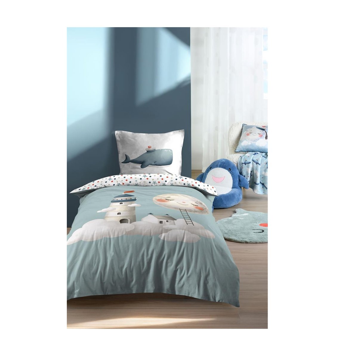 Housse de couette + taie Moby la baleine bleu, EDEN