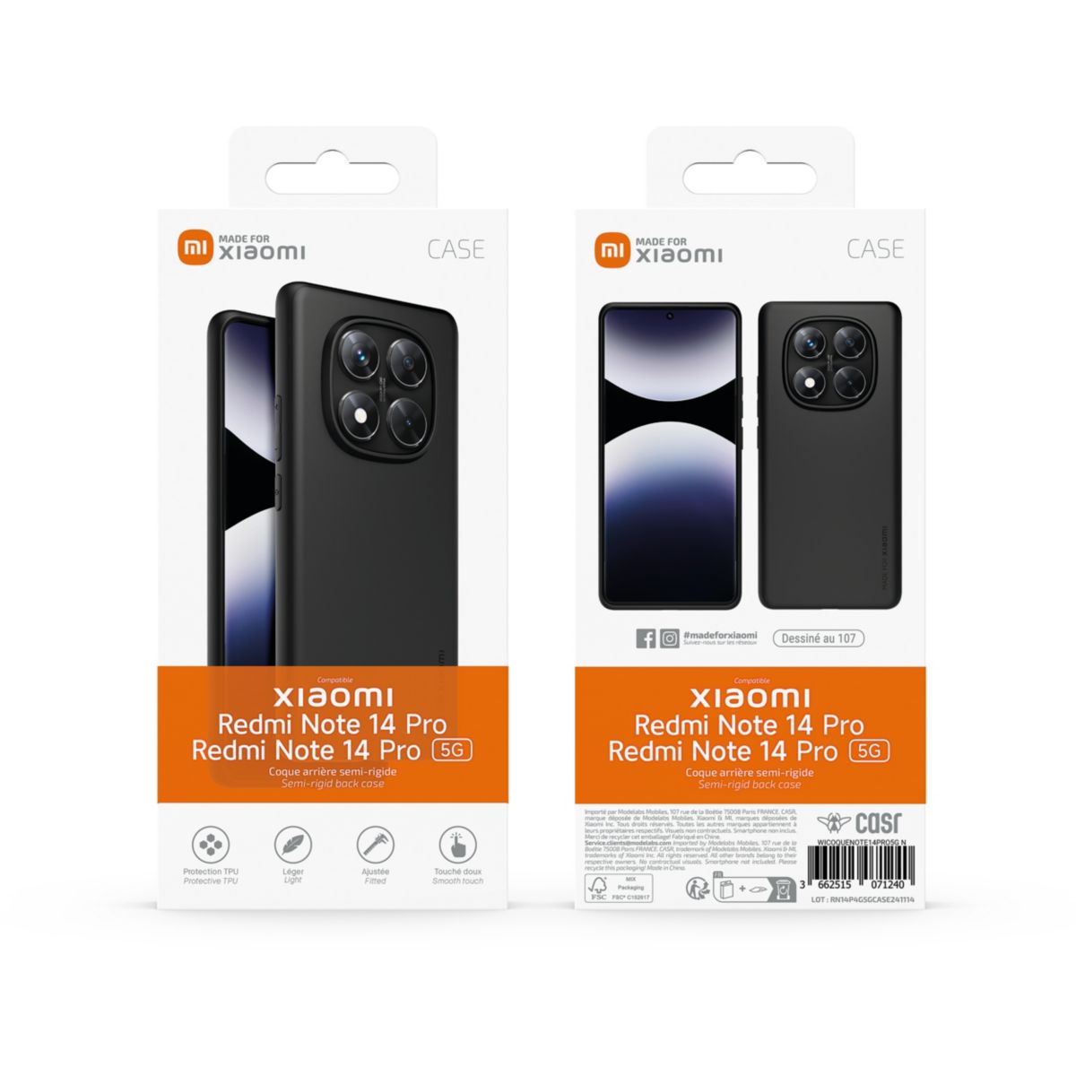 Coque Redmi Note 14 Pro 4G/5G Noir couleur unique, XIAOMI
