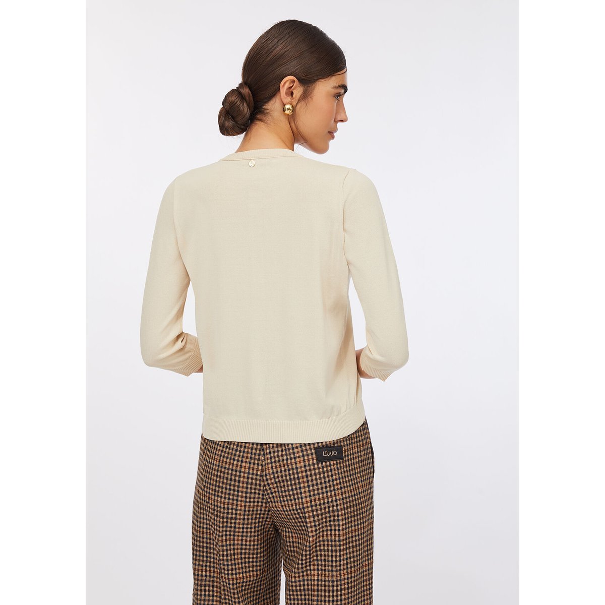 Cardigan avec détails en dentelle beige clair, LIU JO