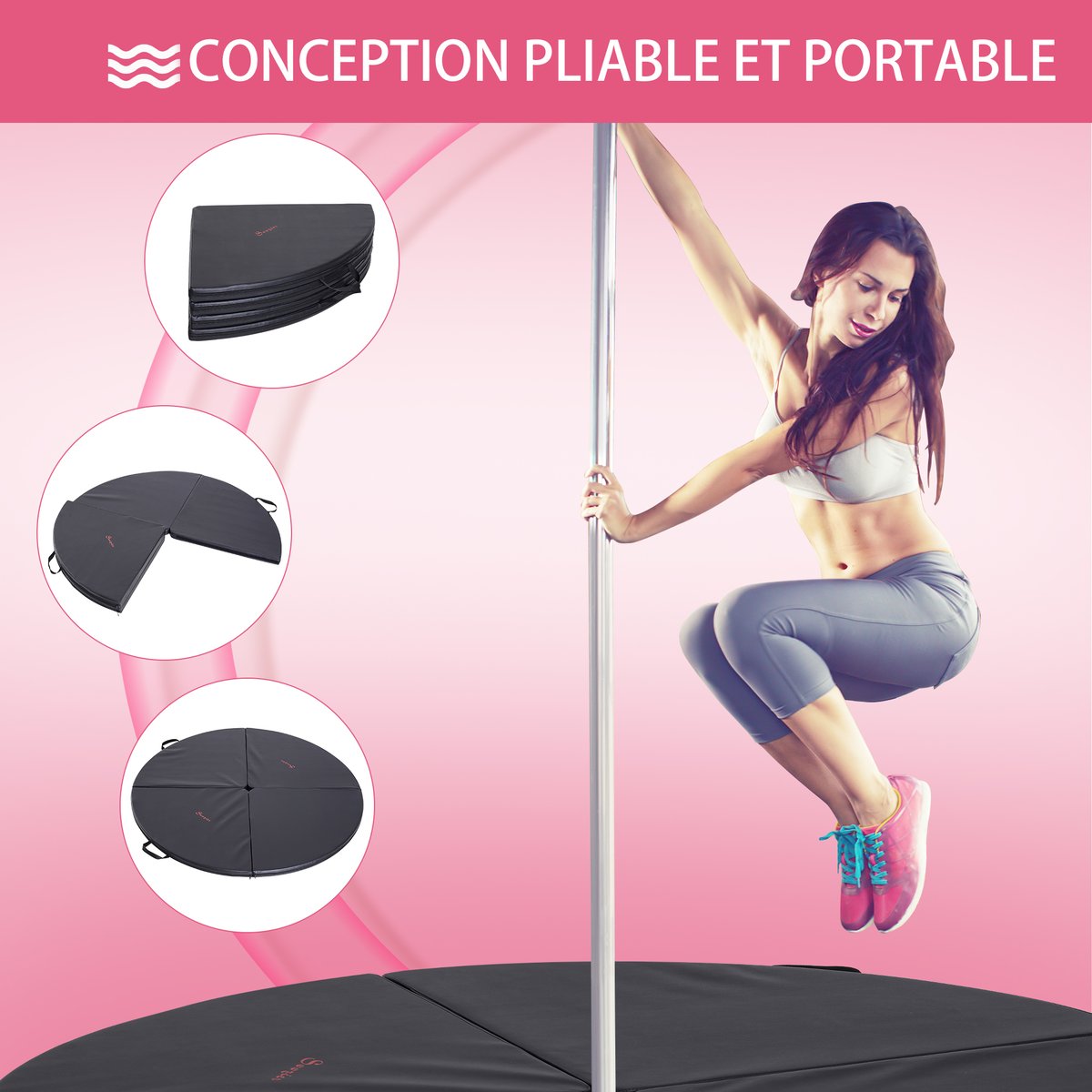 Tapis de protection pour pole dance Plastique noir, HOMCOM