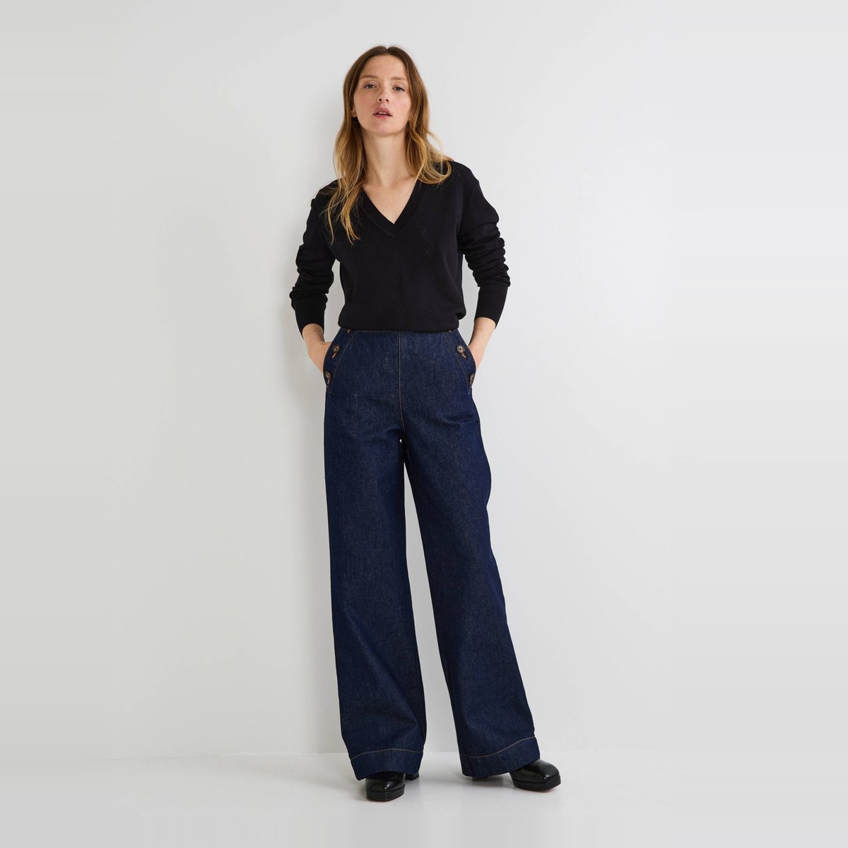 Jean large à pont brut denim, MONOPRIX