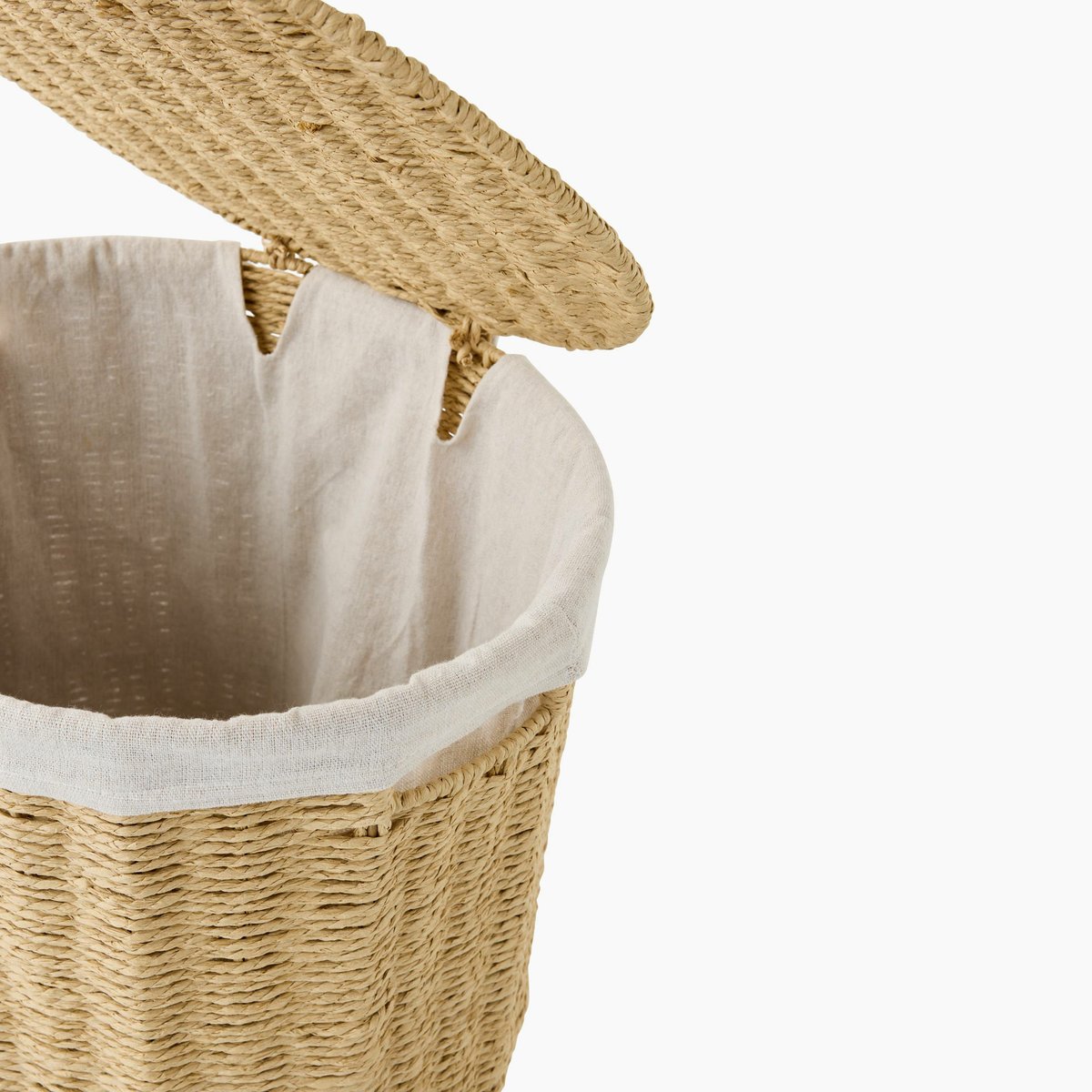 Panier haut oval, 42x30xH52 cm, en papier et tissu naturel clair, MONOPRIX