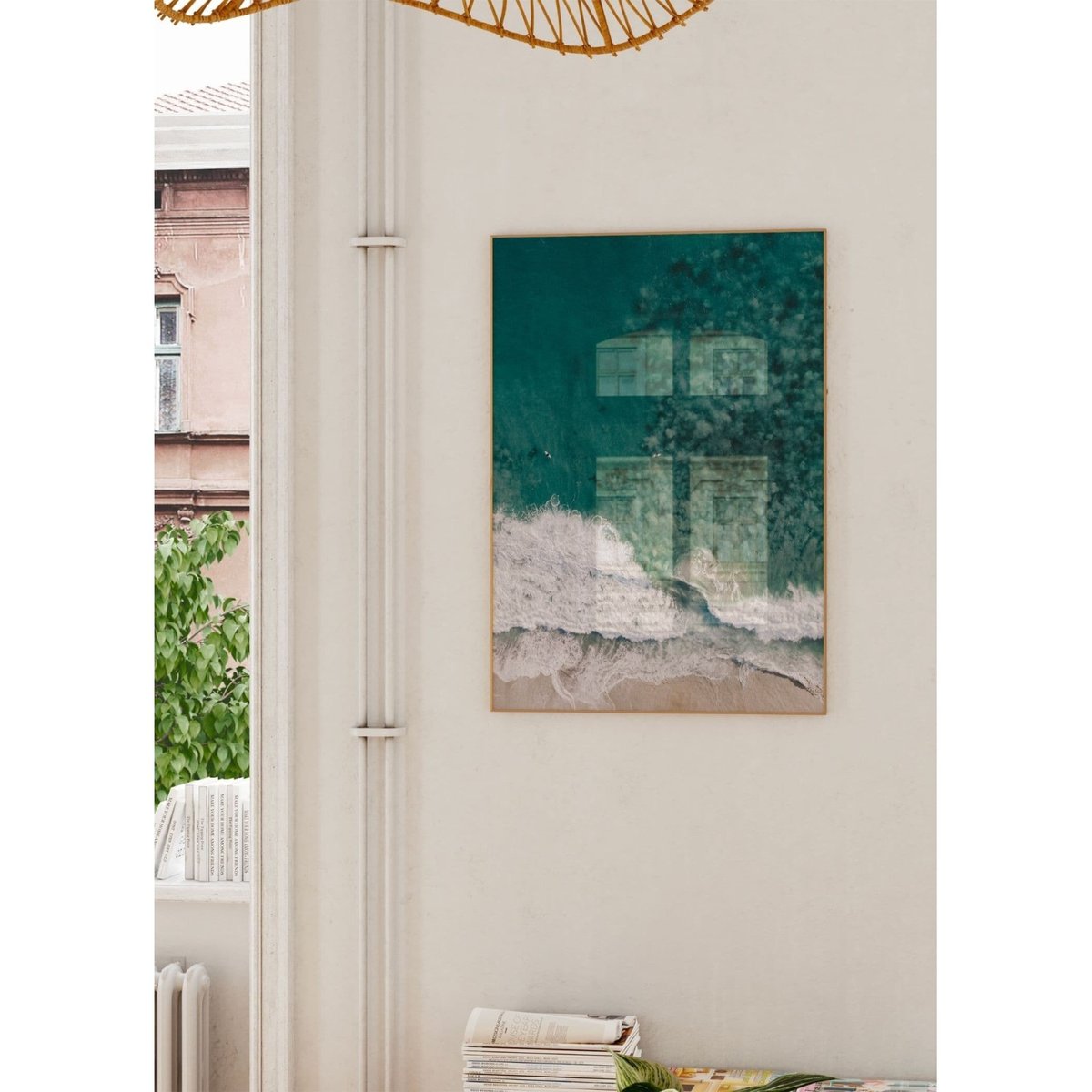 Poster Plage et Surfeurs blanc, L'AFFICHERIE