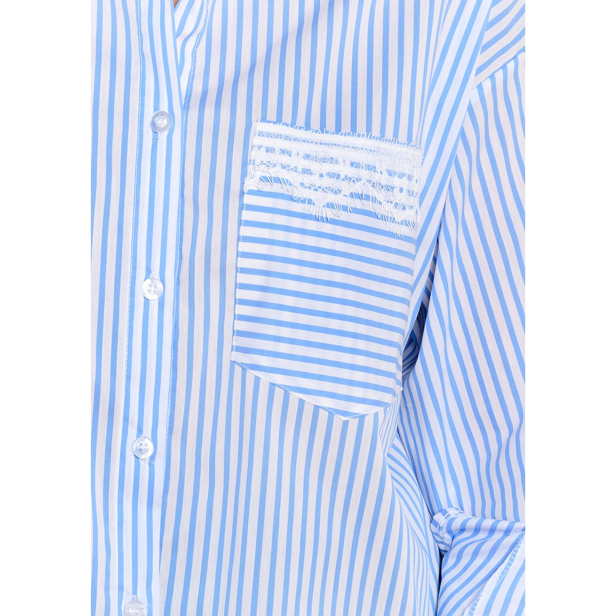 Chemise rayée poches macramé bleu pastel, LOLALIZA
