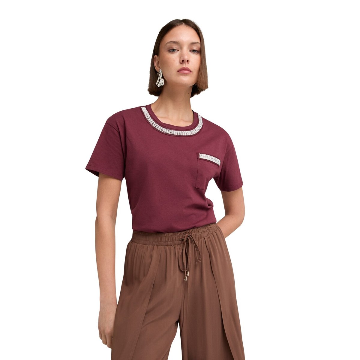 T-shirt avec broderie de perles burgundy, MOTIVI