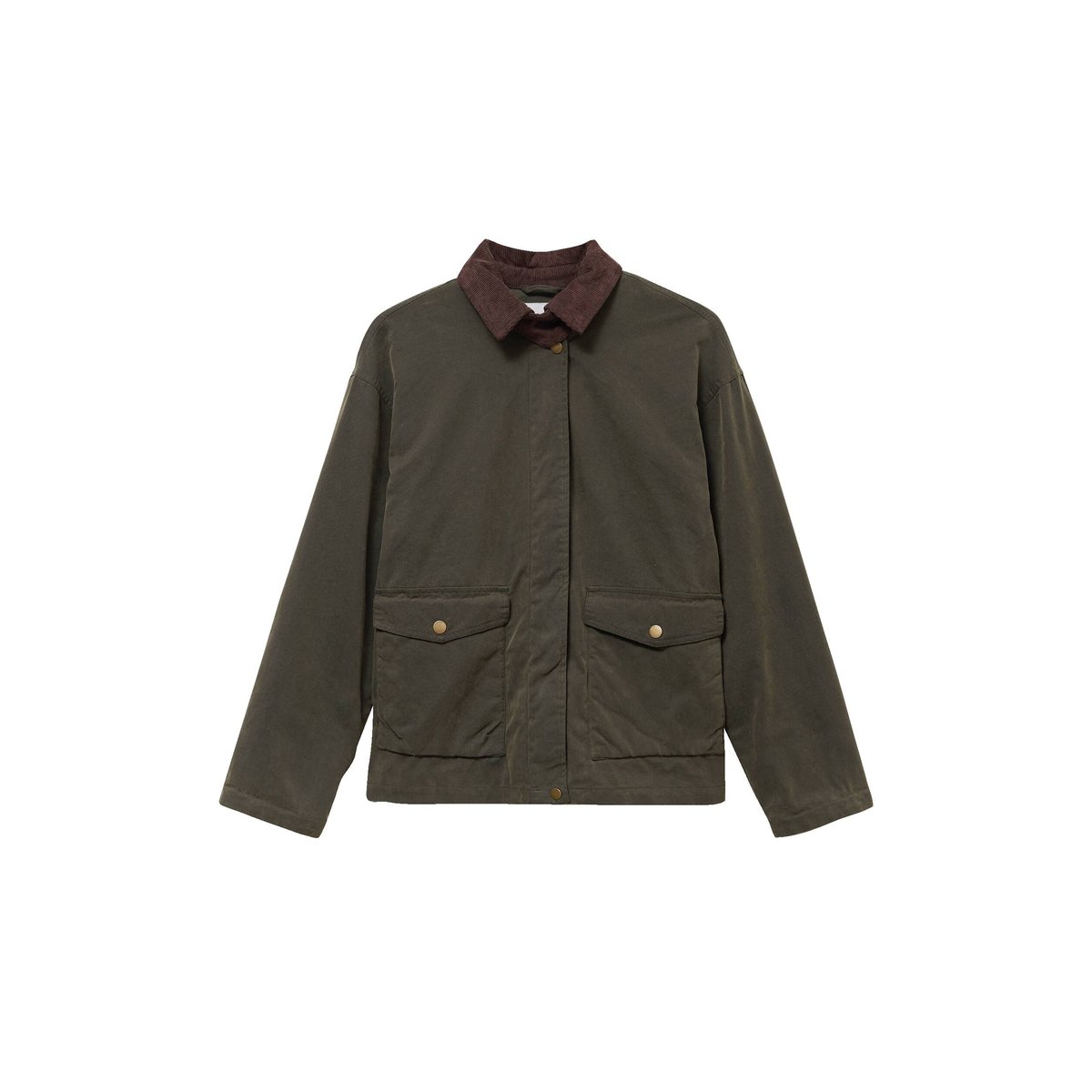 Parka oversize courte col classique vert kaki, BONOBO
