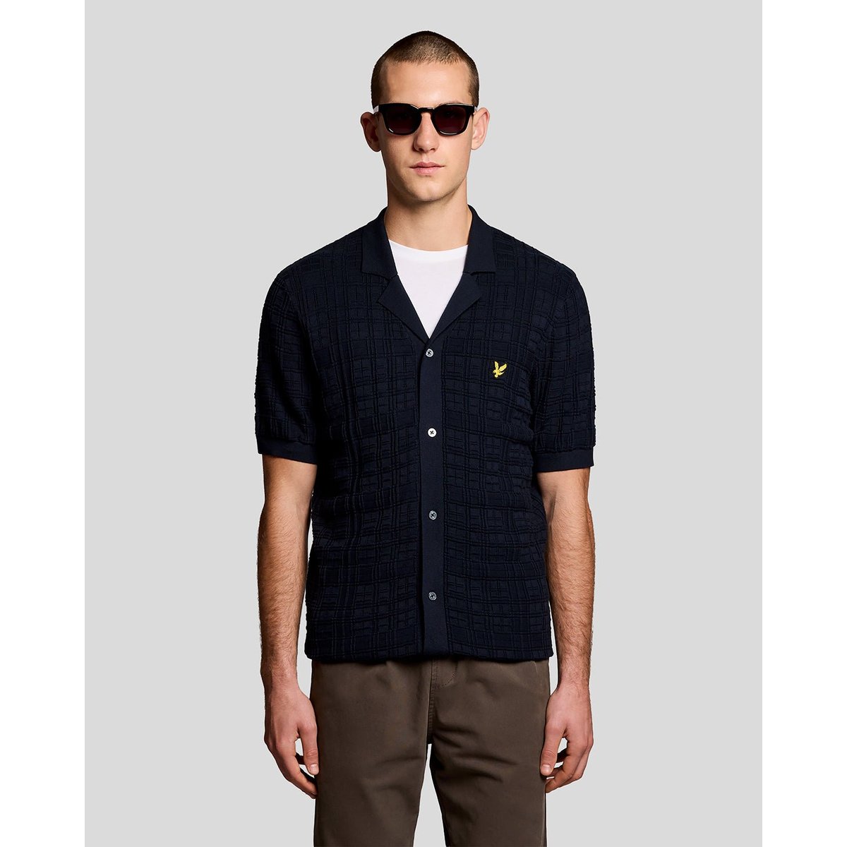 Chemise resort col revers en maille bleu foncé marine, LYLE & SCOTT