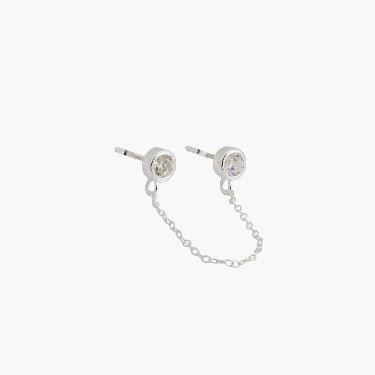 Bijoux d'oreilles 2 puces et chaine - zircon et argent 925 argenté, BALABOOSTE