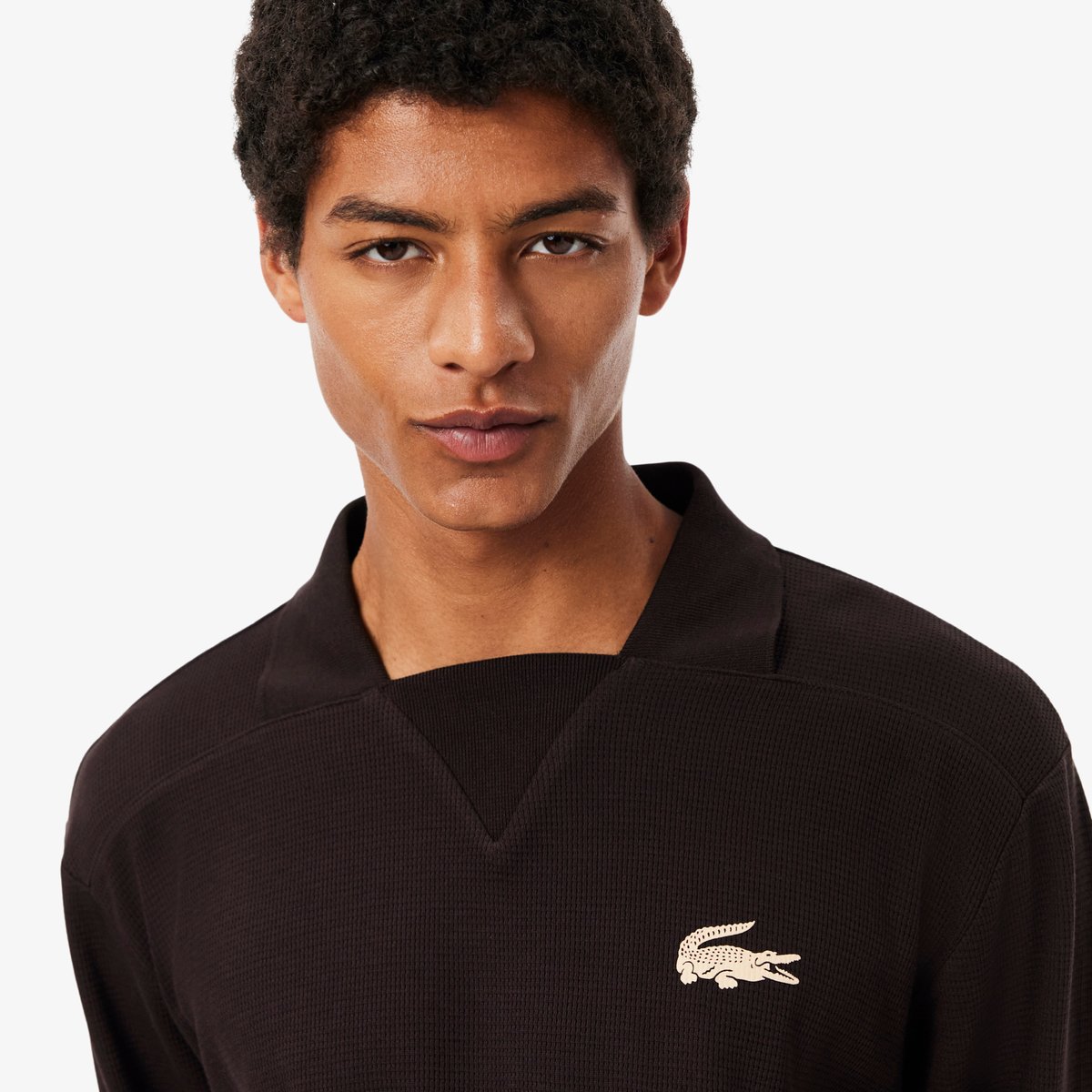 T-shirt d'intérieur coton gaufré marron-3la, LACOSTE