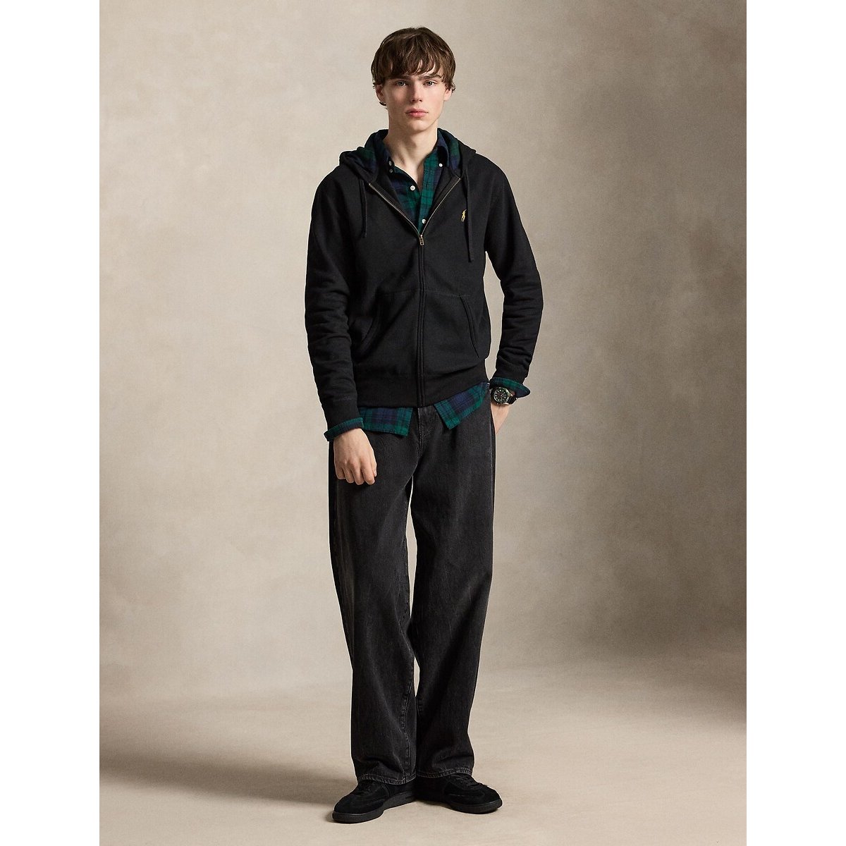 Sweat à capuche en maille double noir, POLO RALPH LAUREN