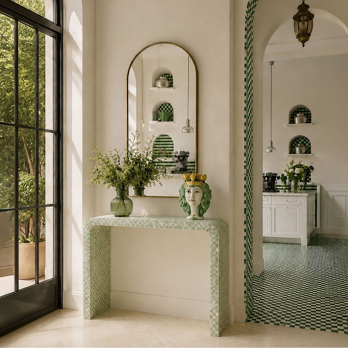 Console en coquille de Capiz, ZINA vert, NOW'S HOME