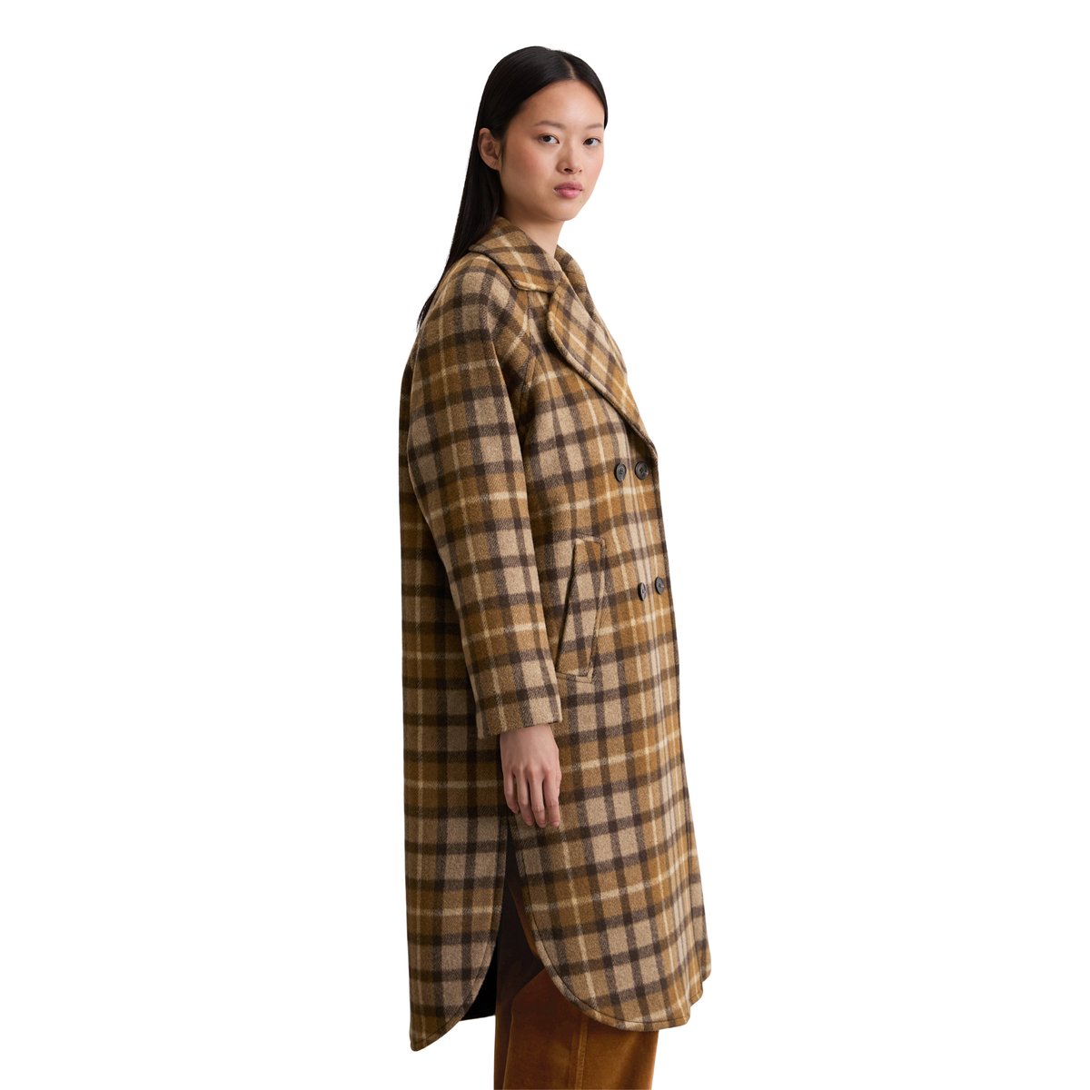Manteau à carreaux relaxed en mélange de laine italienne beige, MARC O'POLO