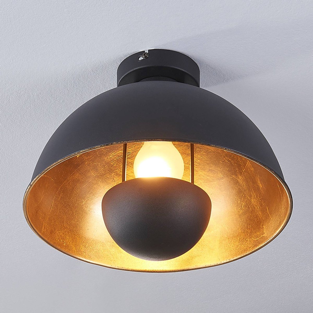 Plafonnier en métal moderne, Lya noir, or mat, LINDBY
