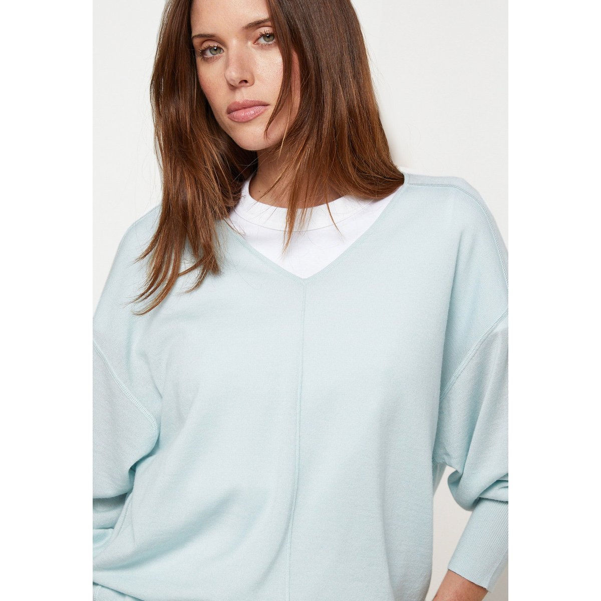 Pull col V oversize en laine turquoise clair, RODIER