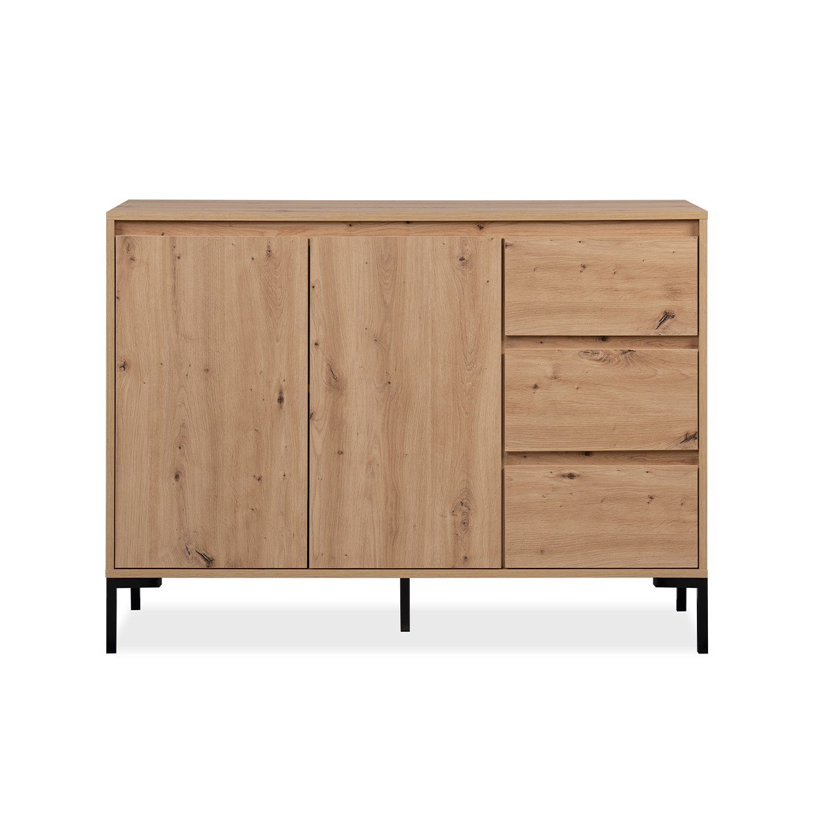 Buffet 2 portes 3 tiroirs L120 cm PLOCK bois clair, CALICOSY