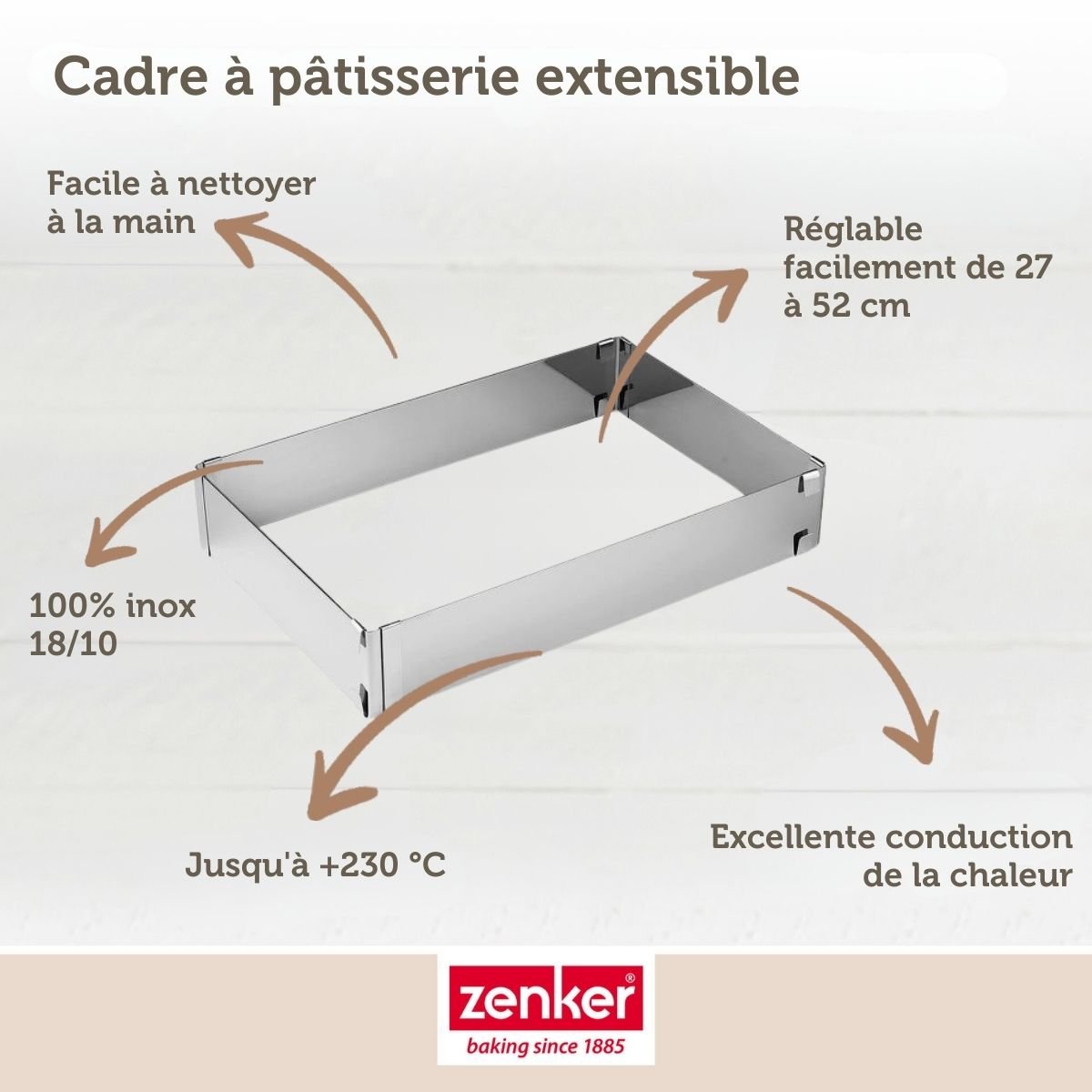 Ensemble de 2 Cadres à gâteau réglable 27 à 52 cm SMART PASTRY inox, ZENKER