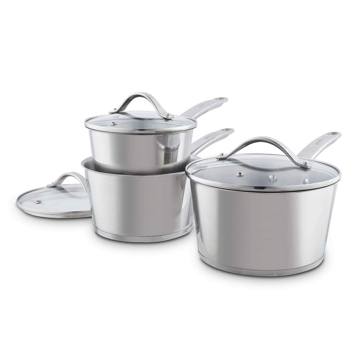 3-Piece Stainless Steel Saucepan Set silver-coloured, GOOD FOOD BY TOWER