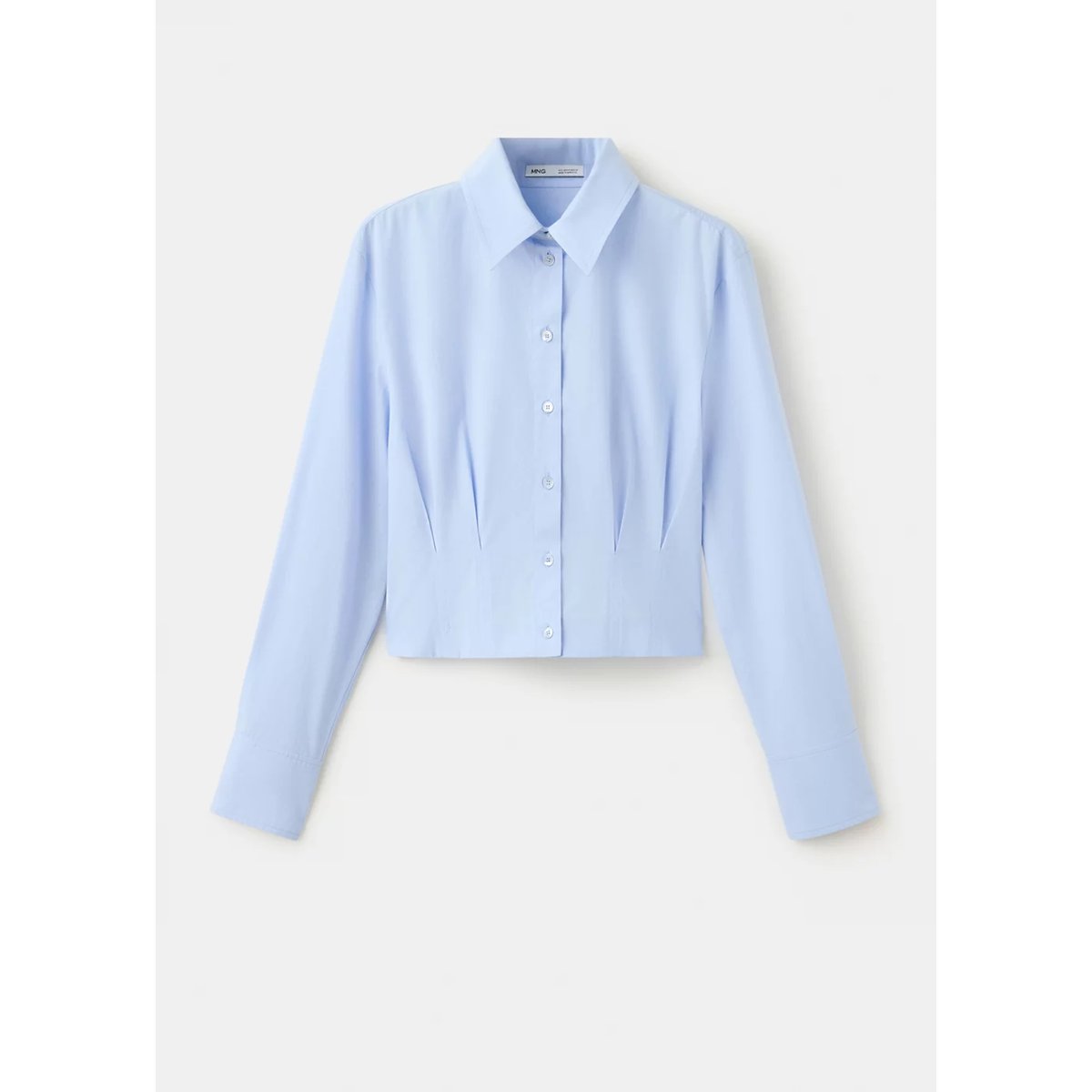 Chemise coton pinces bleu ciel, MANGO